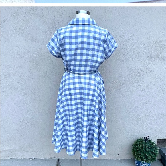 UNIQUE VINTAGE dress plaid Blue Gingham Alexis Swing Dress belted POCKET 3X 3XL - Picture 6 of 11